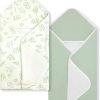 Baby Towels 2 Pack,Hooded Baby Towels Set,Baby Infant Bath Towels with Hood,Soft and Absorbent Nursery Towel,Large 28x28 Inch,Newborn Essential(Mint Green Leaves + Mint Green)