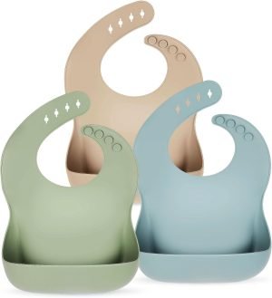 Baby Bibs for Boys Girls, 3 Pack Soft Adjustable Silicone Bibs for Babies Toddlers, BPA Free, Waterproof Bibs for Baby Eating Essentials Baby Gifts
