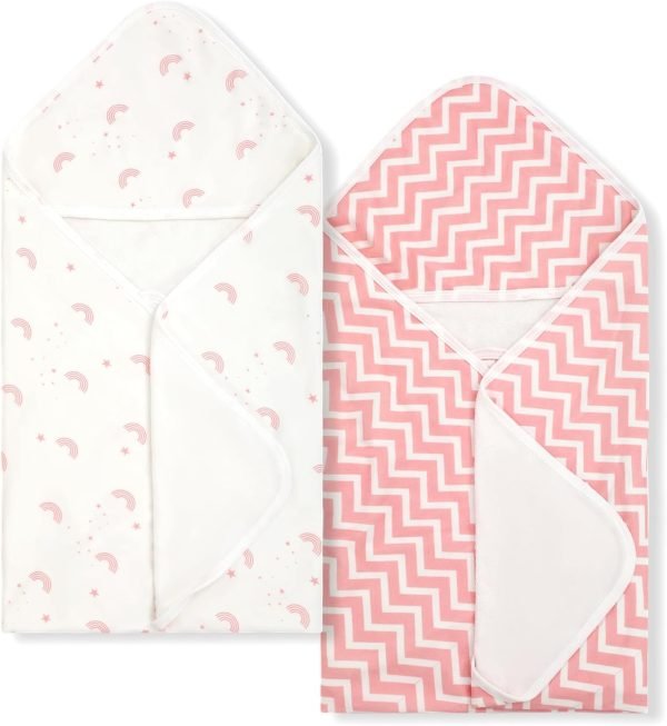 Baby Towels 2 Pack,Hooded Baby Towels Set,Baby Infant Bath Towels with Hood,Soft and Absorbent Nursery Towel,Large 28x28 Inch,Newborn Essential(Mint Green Leaves + Mint Green)