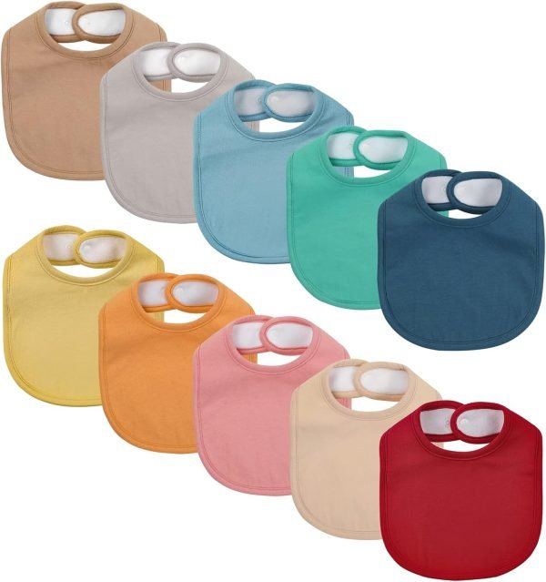 Baby Snap Bibs for Boys Girls,10 Pack Drool Bibs with Snap,Organic Cotton Snap Closure Bibs for Newborn