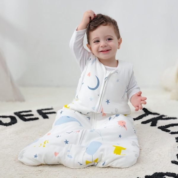 Sleep Sack Baby Winter Wearable Blanket with 2-Way Zipper,2.5 TOG Cotton Sleep Sack Unisex (White Animal, 6-12 Months)