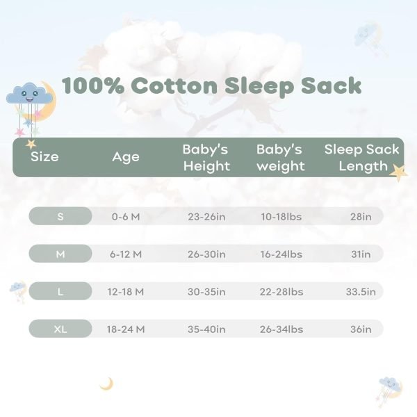 Baby Sleep Sack 0-6 Months Wearable Blanket for Babies 100% Cotton 2-Way Zipper TOG 0.5 Toddler Sleeping Sack 3 Pack, Sleep Sacks