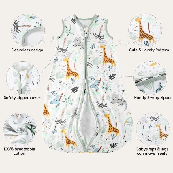 710FgAv0dGL._SL1500 Baby Sleep Sack 6-12 Months 0.5 TOG Baby Wearable Blanket, 100% Cotton Infant Toddler Sleeping Sack 2-Way Zipper Lightweight Sleepsack, Giraffe