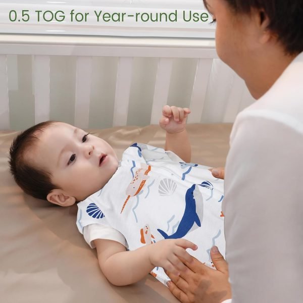 2 Pack Baby Sleep Sack 6-12 Months, Rayon Derived from Bamboo，Soft Cooling Sleep Sacks for Summer, TOG 0.5 Baby Wearable Blankets with 2-Way Zipper, Medium Size, Whale