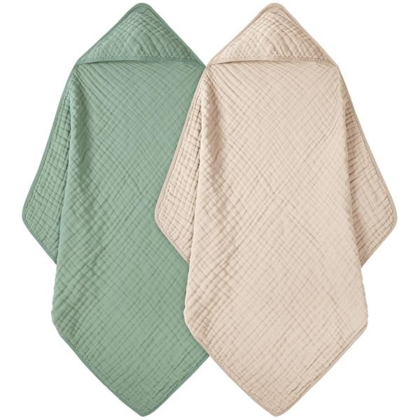 Baby Bath Towels, 100% Muslin Cotton Hooded Baby Towels for Newborn, 2 Pack Baby Towels with Hood for Infant Toddler and Kids, Large 32x32Inch, Soft and Absorbent