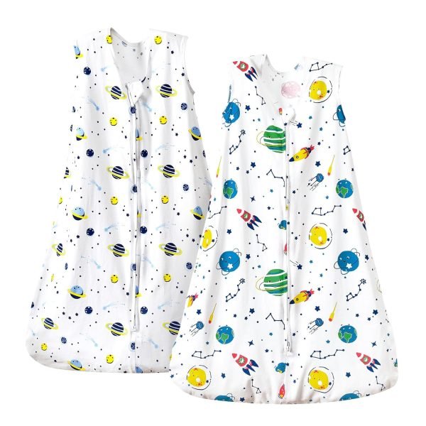 100% Cotton Baby Sleep Sack, 0-6 Months Baby Wearable Blanket, 2-Way Zipper Infant Sleeping Sack for Baby Boys Girls, 2 Pack Comfy Small Size Sleeveless Sleeping Bags, Rainbow & Pink Elephant