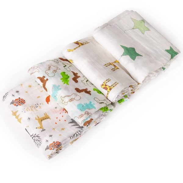 713ABPgYmpL._SL1500 Baby Swaddle Blanket Unisex Swaddle Wrap Soft Silky Muslin Swaddle Blankets Neutral Receiving Blanket for Boys and Girls, 47 x 47 inches, Set of 4 - Fox/Elephant/Giraffe/Dinosaur