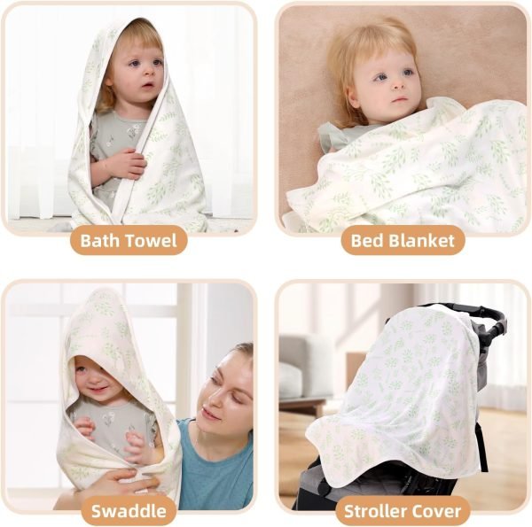 Baby Towels 2 Pack,Hooded Baby Towels Set,Baby Infant Bath Towels with Hood,Soft and Absorbent Nursery Towel,Large 28x28 Inch,Newborn Essential(Mint Green Leaves + Mint Green)