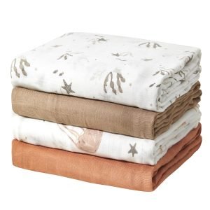 Muslin Swaddle Blankets, Swaddle Blanket for Baby Boys and Girls, 4-Pack Breathable and Skin-Friendly Baby Receiving Blankets Swaddle Wrap, Baby Essentials, Registry & Gift, 47 x 47 inches