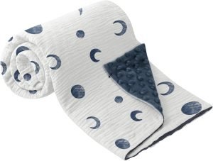 Baby Blankets for Unisex Boys Girls, Soft Nursery Crib Blankets with Muslin Cotton Front and Dotted Fleece Back for Newborns Toddlers 30x40inch (Blue Moon)