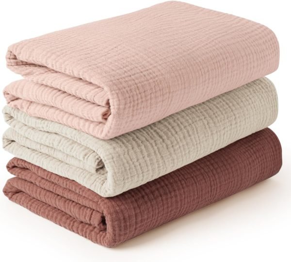 3 Pack Muslin Swaddle Blankets for Unisex, Newborn Receiving Blanket, Large 47 x 47 inches, Soft Breathable Muslin Baby Swaddles for Boys & Girls
