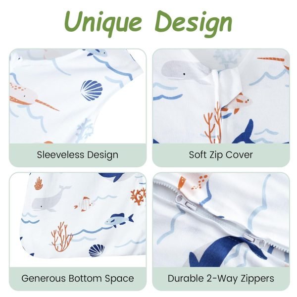 2 Pack Baby Sleep Sack 6-12 Months, Rayon Derived from Bamboo，Soft Cooling Sleep Sacks for Summer, TOG 0.5 Baby Wearable Blankets with 2-Way Zipper, Medium Size, Whale