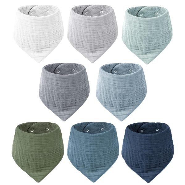Muslin Baby Bibs 8 Pack Bandana Drool 100% Cotton for Unisex Baby, Solid Colors Set Teething and Drooling