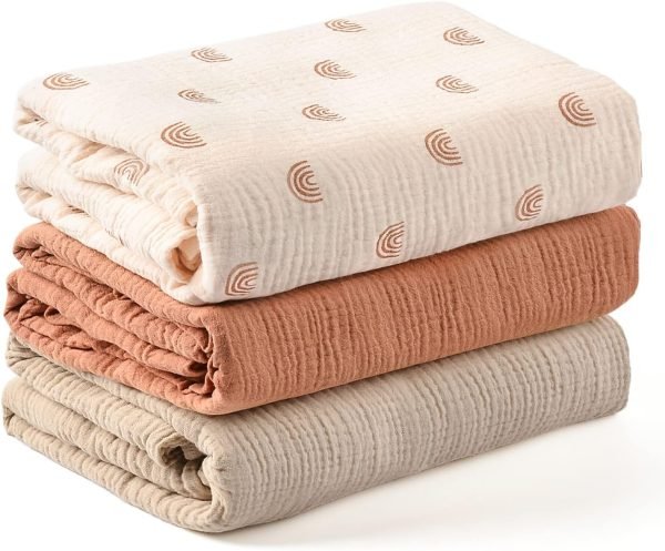 3 Pack Muslin Swaddle Blankets for Unisex, Newborn Receiving Blanket, Large 47 x 47 inches, Soft Breathable Muslin Baby Swaddles for Boys & Girls