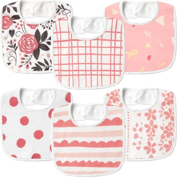 6 Pack Organic Baby Bibs for Unisex Boys Girls, Teething Baby Bib, Soft Cotton Baby Drool Bibs