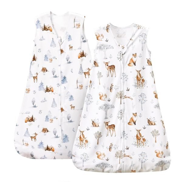 100% Cotton Baby Sleep Sack, 0-6 Months Baby Wearable Blanket, 2-Way Zipper Infant Sleeping Sack for Baby Boys Girls, 2 Pack Comfy Small Size Sleeveless Sleeping Bags, Rainbow & Pink Elephant