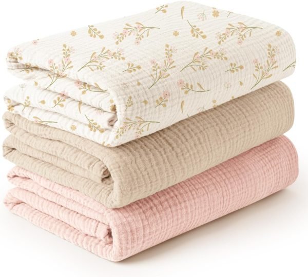 3 Pack Muslin Swaddle Blankets for Unisex, Newborn Receiving Blanket, Large 47 x 47 inches, Soft Breathable Muslin Baby Swaddles for Boys & Girls