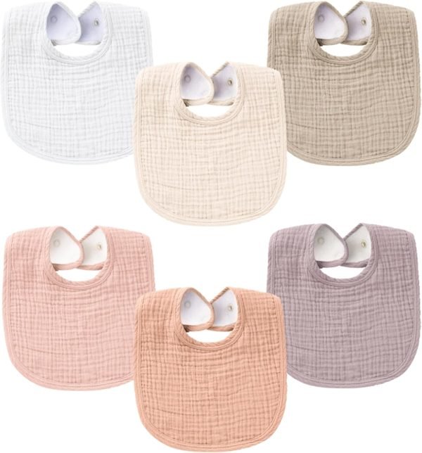 71Qb3k7kTjL._AC_SL1500 Muslin Baby Bibs for Boys Girls 6 Pack, 100% Cotton Baby Bib for Drooling and Teething, Absorbent Bandana Bibs