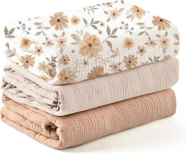 3 Pack Muslin Swaddle Blankets for Unisex, Newborn Receiving Blanket, Large 47 x 47 inches, Soft Breathable Muslin Baby Swaddles for Boys & Girls
