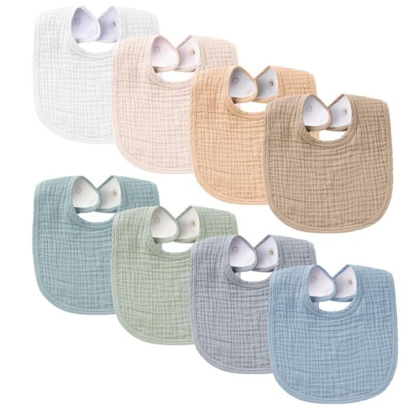 Muslin Baby Bibs 8 Pack Baby Bandana Drool Bibs Cotton for Unisex Boys Girls, 8 Solid Colors Set for Teething Drooling