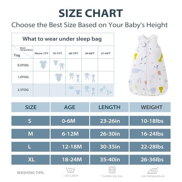Sleep Sack Baby Winter Wearable Blanket with 2-Way Zipper,2.5 TOG Cotton Sleep Sack Unisex (White Animal, 6-12 Months)