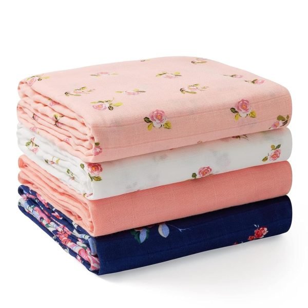 Muslin Swaddle Blankets, Soft Silky Baby Blankets 47 x 47 inches, Breathable Swaddle Blankets, Newborn Receiving Blanket for Boys and Girls, 4 Pack