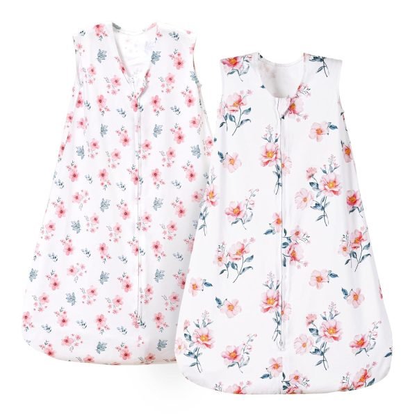 100% Cotton Baby Sleep Sack, 0-6 Months Baby Wearable Blanket, 2-Way Zipper Infant Sleeping Sack for Baby Boys Girls, 2 Pack Comfy Small Size Sleeveless Sleeping Bags, Rainbow & Pink Elephant