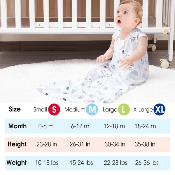 2 Pack Baby Sleep Sack 6-12 Months, Rayon Derived from Bamboo，Soft Cooling Sleep Sacks for Summer, TOG 0.5 Baby Wearable Blankets with 2-Way Zipper, Medium Size, Whale
