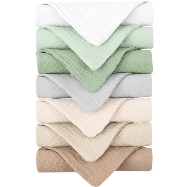 Baby Muslin Washcloths 7 Pack -100% Cotton Baby Bath Washcloths, Soft Baby Wash Cloths and Absorbent Burp Cloths for Newborn Kids Girls and Boys, 11x11 inches