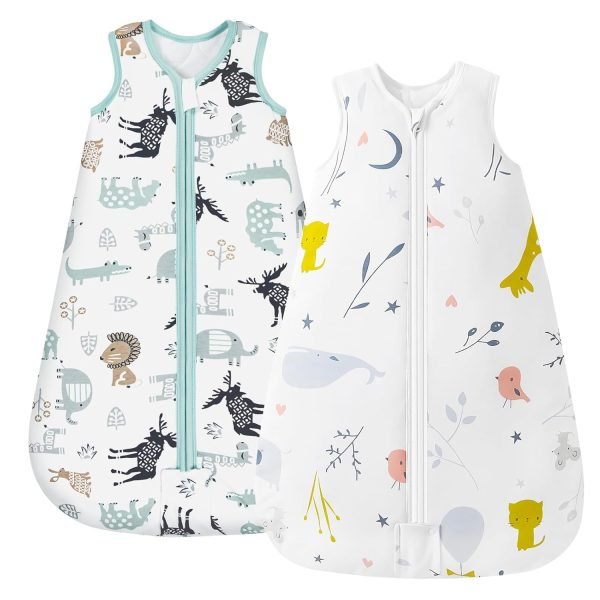 Sleep Sack Baby Winter Wearable Blanket with 2-Way Zipper,2.5 TOG Cotton Sleep Sack Unisex (White Animal, 6-12 Months)