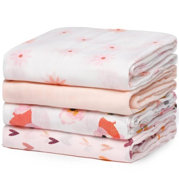 Muslin Swaddle Blankets, Soft Silky Baby Blankets 47 x 47 inches, Breathable Swaddle Blankets, Newborn Receiving Blanket for Boys and Girls, 4 Pack