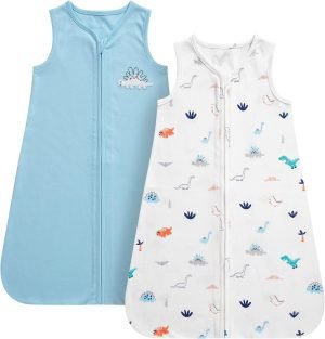 Baby Sleep Sack 18-24 Months 100% Cotton, Baby Boy Wearable Blanket 2-Way Zipper TOG 0.5, Breathable Lightweight Baby Sleeping Bag 2 Pack, Toddler Sleep Sacks 2t, Dinosaur, X-Large