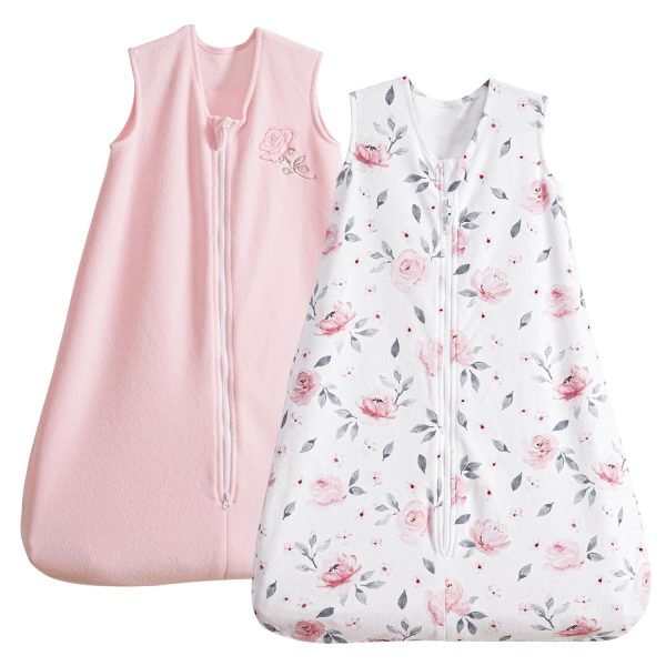 Soft Micro-Fleece Baby Sleep Sack, 6-12 Months Warm Baby Wearable Blanket, 2-Way Zipper Sleeping Bags, 2 Pack Comfy Toddler Sleeping Sack for Baby Girls, Medium Size, Floral