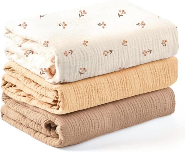 3 Pack Muslin Swaddle Blankets for Unisex, Newborn Receiving Blanket, Large 47 x 47 inches, Soft Breathable Muslin Baby Swaddles for Boys & Girls