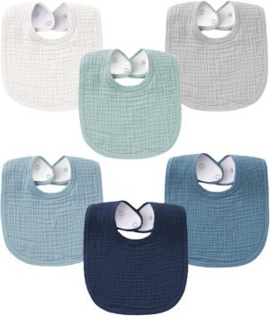 Muslin Baby Bibs for Boys Girls 6 Pack, 100% Cotton Baby Bib for Drooling and Teething, Absorbent Bandana Bibs