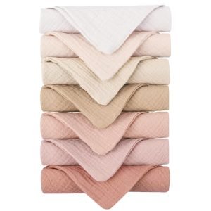 Baby Muslin Washcloths 7 Pack -100% Cotton Baby Bath Washcloths, Soft Baby Wash Cloths and Absorbent Burp Cloths for Newborn Kids Girls and Boys, 11x11 inches