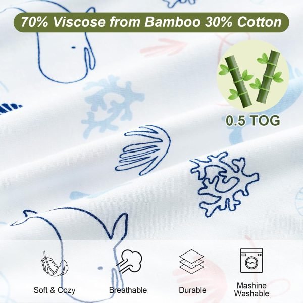 2 Pack Baby Sleep Sack 6-12 Months, Rayon Derived from Bamboo，Soft Cooling Sleep Sacks for Summer, TOG 0.5 Baby Wearable Blankets with 2-Way Zipper, Medium Size, Whale