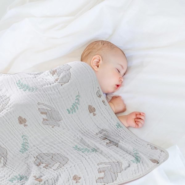 Ultra Soft Muslin Baby Blanket, Made of Viscose from Bamboo and Muslin from Cotton, A Versatile Swaddle and Bed Blanket for Babies, Toddlers, Boys, and Girls (Forest Elephant 1 Pack).