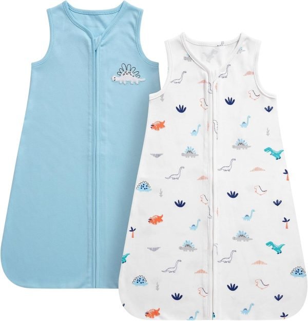 Baby Sleep Sack 18-24 Months 100% Cotton, Baby Boy Wearable Blanket 2-Way Zipper TOG 0.5, Breathable Lightweight Baby Sleeping Bag 2 Pack, Toddler Sleep Sacks 2t, Dinosaur, X-Large