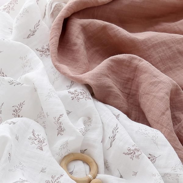 Muslin Swaddle Blankets for Boys and Girls, Soft Cotton Baby Swaddle Blankets for Unisex, 47 X 47 inches Muslin Swaddles, 4 Pack Leaves & Warmth Colors