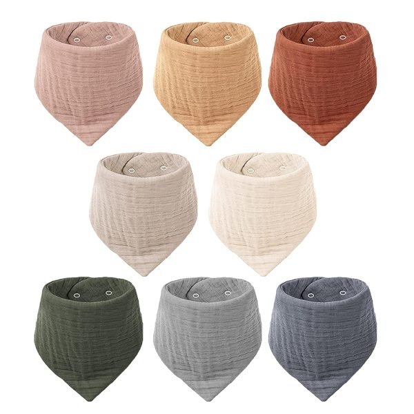Muslin Baby Bibs 8 Pack Bandana Drool 100% Cotton for Unisex Baby, Solid Colors Set Teething and Drooling