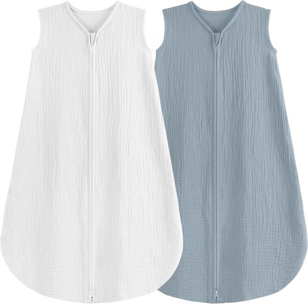 3 Pack Baby Sleep Sack 3-6 Months 100% Rayon Cotton Baby Sleeping Bag 2-Way Zipper Toddler Wearable Blankets Comfy Stretchy Thin Sleep Sacks TOG 0.3