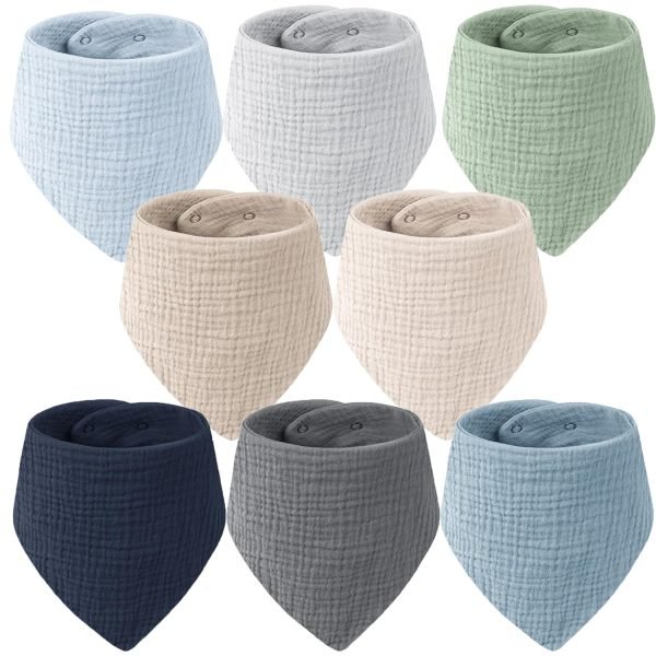 Muslin Baby Bibs Bandana Drool Bibs for Baby Boys & Girls, Soft and Absorbent Cotton Teething Bib Set for Newborn Toddler 8 Packs