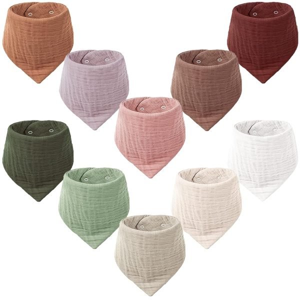 Muslin Baby Bibs 10 Pack Baby Bandana Drool Bibs 100% Cotton for Unisex Boys Girls,10 Solid Colors Set for Teething Drooling