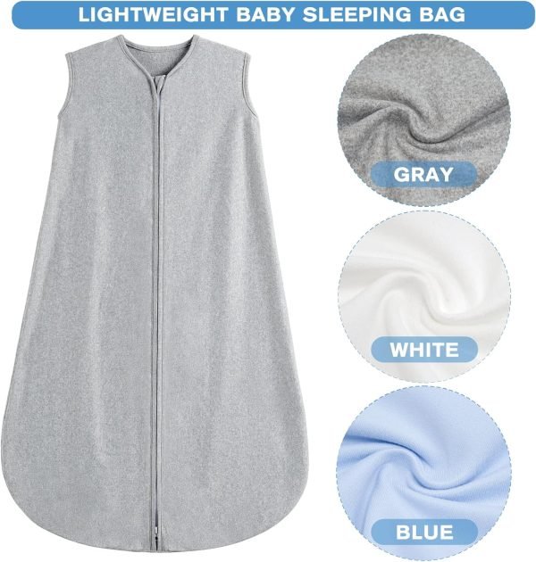 3 Pack Baby Sleep Sack 3-6 Months 100% Rayon Cotton Baby Sleeping Bag 2-Way Zipper Toddler Wearable Blankets Comfy Stretchy Thin Sleep Sacks TOG 0.3