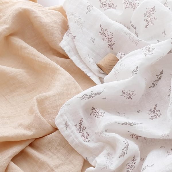 Muslin Swaddle Blankets for Boys and Girls, Soft Cotton Baby Swaddle Blankets for Unisex, 47 X 47 inches Muslin Swaddles, 4 Pack Leaves & Warmth Colors