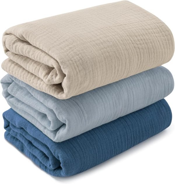 Muslin Swaddle Blankets for Newborn, 3 Pack Breathable Soft Receiving Blanket, Large 38 x 40 inches Swaddle Wrap Burping Clothes, Essentials Infant Shower Items, Toddler Gift (Bright Colors)