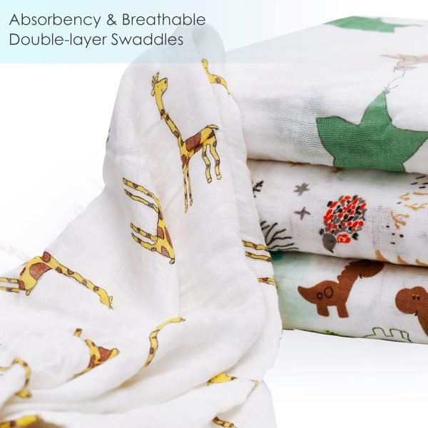 81pr-dtA6EL._SL1500 Baby Swaddle Blanket Unisex Swaddle Wrap Soft Silky Muslin Swaddle Blankets Neutral Receiving Blanket for Boys and Girls, 47 x 47 inches, Set of 4 - Fox/Elephant/Giraffe/Dinosaur