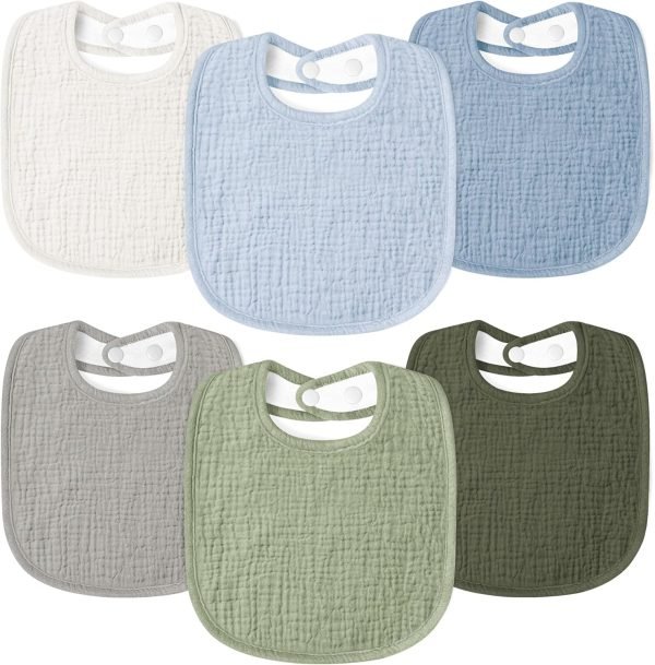 Muslin Baby Drool Bibs 6Pack Soft Square Adjustable Baby Bandana Bibs for Unisex Girls & Boys
