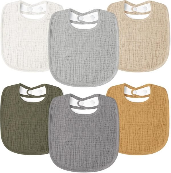 Muslin Baby Drool Bibs 6Pack Soft Square Adjustable Baby Bandana Bibs for Unisex Girls & Boys